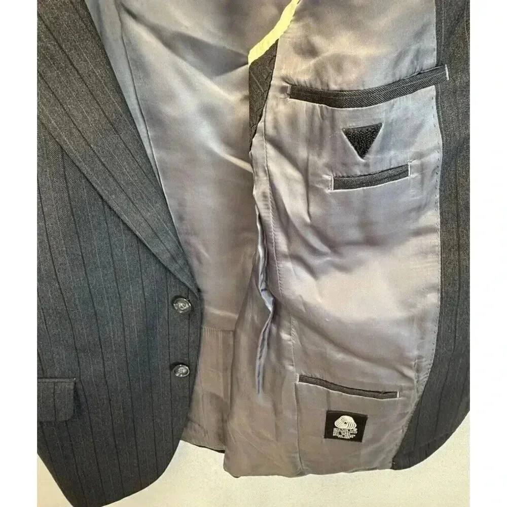 Vintage‎ Verticale Men's Sz 40R Black Pinstripe 100% Pure Wool Blazer